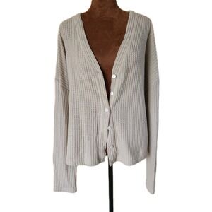 Anthropologie Waffle Button Up Top‎ Cardigan Size Large Lightweight Neutral